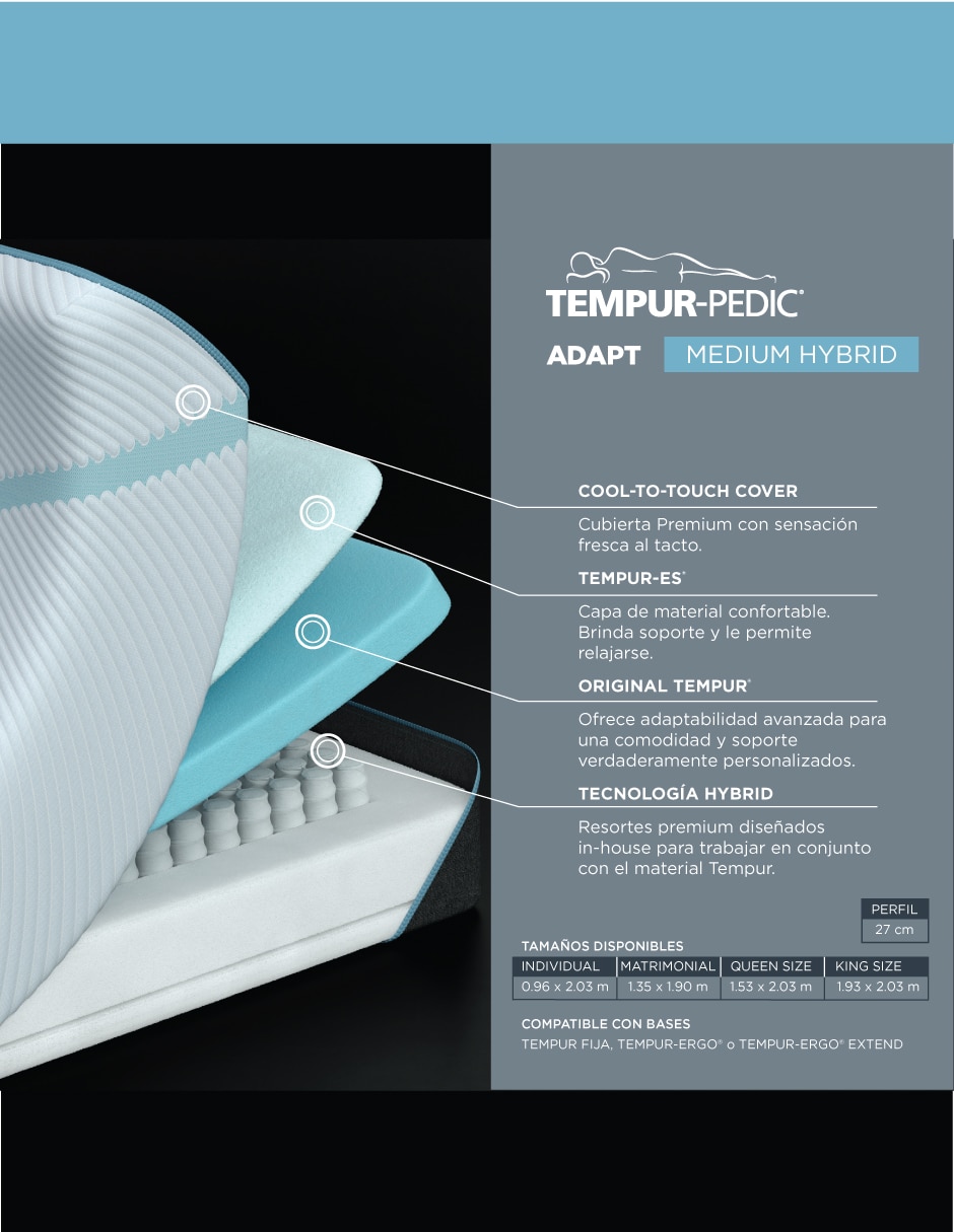 Colchón plegable Tempur adapt medium hybrid